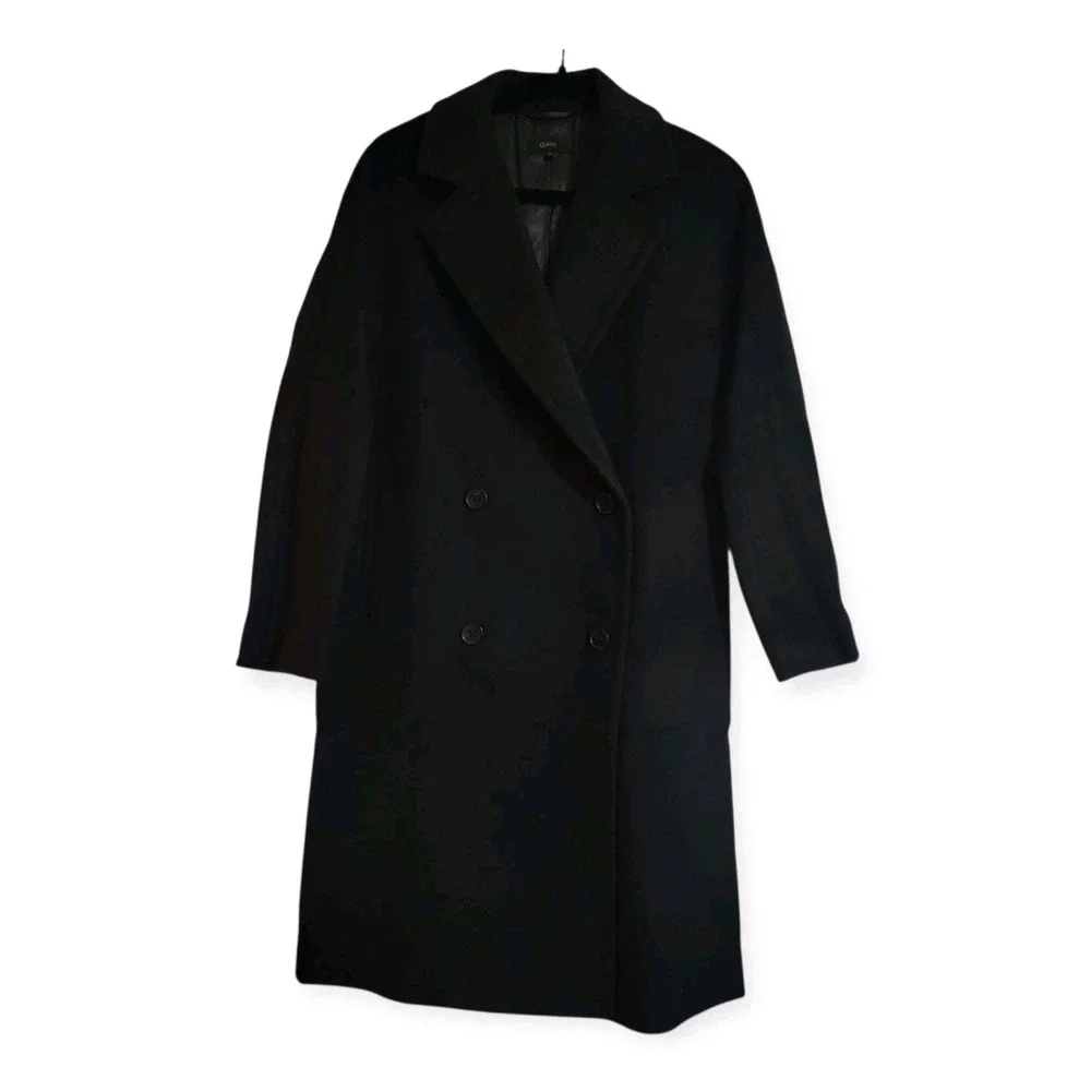 NWOT Quince Womens XS Black Italian Wool Double-Breasted Slouch Coat Neutral